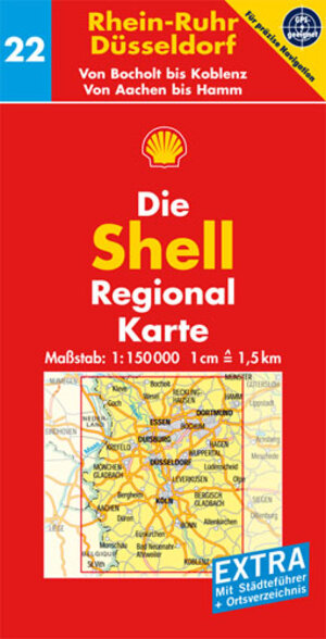 Shell Regionalkarte 22. Rhein-Ruhr / Düsseldorf 1 : 150 000. Von Bocholt bis Koblenz. Von Aachen bis Hamm