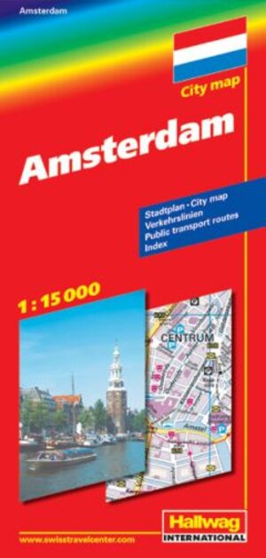 City map Amsterdam 1 : 15 000: Zentrum, Schiphol, Transit, Index (Hallwag International)