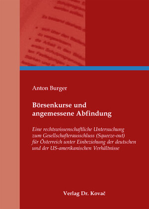 Buchcover Börsenkurse und angemessene Abfindung | Anton Burger | EAN 9783830061588 | ISBN 3-8300-6158-7 | ISBN 978-3-8300-6158-8