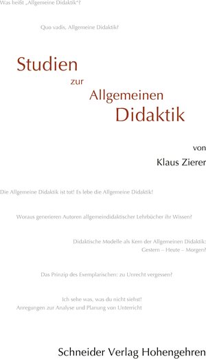 Buchcover Studien zur Allgemeinen Didaktik | Klaus Zierer | EAN 9783834010056 | ISBN 3-8340-1005-7 | ISBN 978-3-8340-1005-6