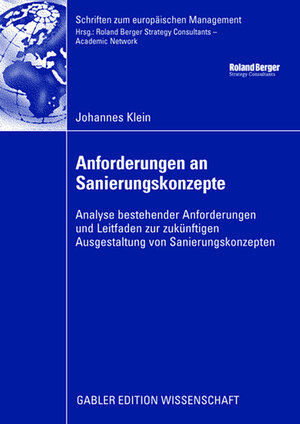 Buchcover Anforderungen an Sanierungskonzepte | Johannes Klein | EAN 9783834912213 | ISBN 3-8349-1221-2 | ISBN 978-3-8349-1221-3