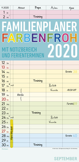 Buchcover Familienplaner Farbenfroh 2020 - mit 4 Spalten - Offset-Papier - Familienkalender - Familientimer (22 x 45) - mit Ferienterminen - Wandplaner | ALPHA EDITION | EAN 9783840705359 | ISBN 3-8407-0535-5 | ISBN 978-3-8407-0535-9