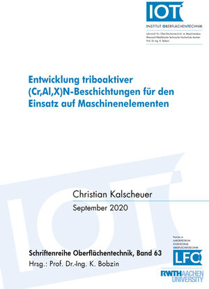 Buchcover Entwicklung triboaktiver (Cr,Al,X)N-Beschichtungen für den Einsatz auf Maschinenelementen | Christian Kalscheuer | EAN 9783844075748 | ISBN 3-8440-7574-7 | ISBN 978-3-8440-7574-8
