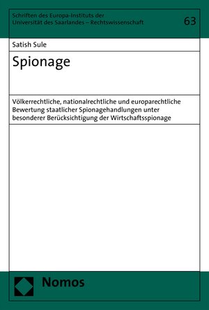 Buchcover Spionage | Satish Sule | EAN 9783845289533 | ISBN 3-8452-8953-8 | ISBN 978-3-8452-8953-3