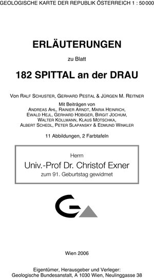 Buchcover Erläuterungen zu Blatt 182 Spittal an der Drau | Ralf Schuster | EAN 9783853160305 | ISBN 3-85316-030-1 | ISBN 978-3-85316-030-5
