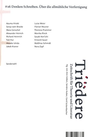 Buchcover Triëdere #26: Denken Schreiben. Über die allmähliche Verfertigung | EAN 9783854496335 | ISBN 3-85449-633-8 | ISBN 978-3-85449-633-5