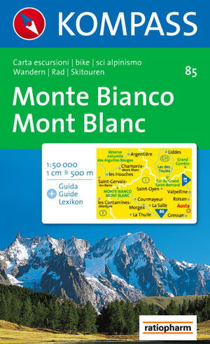 Monte Bianco: Wander-, Bike- und Skitourenkarte. Carta escursioni, bike e sci alpinismo. 1:50.000