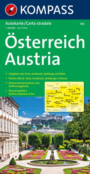 Buchcover KOMPASS Autokarte Österreich 1:300.000  | EAN 9783854913085 | ISBN 3-85491-308-7 | ISBN 978-3-85491-308-5