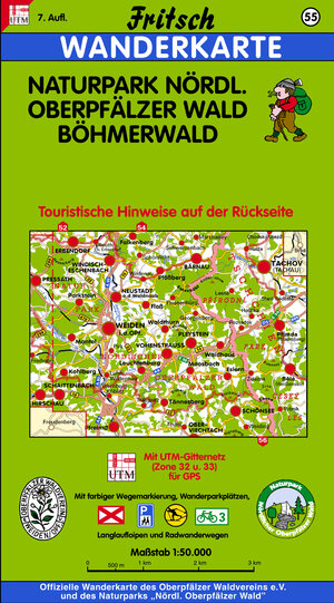 Fritsch Karten, Nr.55, Naturpark Nördlicher Oberpfälzer Wald, Böhmerwald: Mit farbiger Wegemarkierung, Wanderparkplätzen und Langlaufloipen