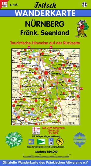 Fritsch Karten, Nr.75, Nürnberg, Fränkisches Seenland: Touristische Hinweise auf der Rückseite. Mit farbiger Wegemarkierung, Wanderparkplätzen und Langlaufloipen