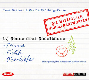 Buchcover »Nenne drei Nadelbäume: Tanne, Fichte, Oberkiefer«. Die witzigsten Schülerantworten | Lena Greiner | EAN 9783862316472 | ISBN 3-86231-647-5 | ISBN 978-3-86231-647-2