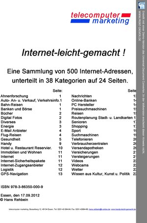 Buchcover Internet-leicht-gemacht | Hans Rehbein | EAN 9783863505004 | ISBN 3-86350-500-X | ISBN 978-3-86350-500-4