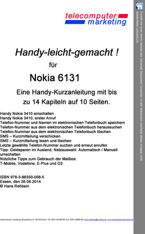 Buchcover Nokia 6131-leicht-gemacht | Hans Rehbein | EAN 9783863505080 | ISBN 3-86350-508-5 | ISBN 978-3-86350-508-0