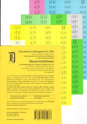 Buchcover SteuerRichtlinien Griffregister Nr. 1033 (2017/2018) | Thorsten Glaubitz | EAN 9783864531033 | ISBN 3-86453-103-9 | ISBN 978-3-86453-103-3