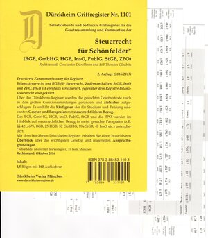 Buchcover SteuerRecht für Schönfelder: BGB, GmbHG, HGB, InsO, PublG, StGB, ZPO, Griffregister Nr 1101 (2017). 160 selbstklebende und bedruckte Griffregister für das Zivilrecht z.B. die Sammlung Schönfelder | Thorsten Glaubitz | EAN 9783864531101 | ISBN 3-86453-110-1 | ISBN 978-3-86453-110-1