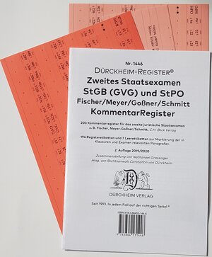 Buchcover DürckheimRegister® StGB/StPO - 2. Staatsexamen für KOMMENTAR-Register (2020)  | EAN 9783864531446 | ISBN 3-86453-144-6 | ISBN 978-3-86453-144-6