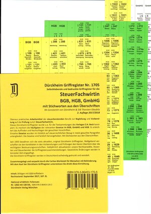 Buchcover SteuerFachwirt/in - Wirtschaftsgesetze (BGB-HGB-GmbHG) Dürckheim-Griffregister Nr. 1705 mit Stichworten | Thorsten Glaubitz | EAN 9783864531705 | ISBN 3-86453-170-5 | ISBN 978-3-86453-170-5
