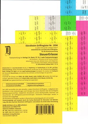 Buchcover STEUERERLASSE Dürckheim-Griffregister Nr. 1934 (2018/57. EL) | Thorsten Glaubitz | EAN 9783864531934 | ISBN 3-86453-193-4 | ISBN 978-3-86453-193-4