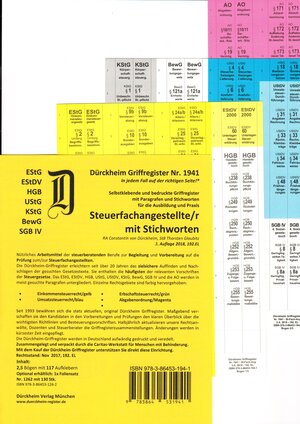 Buchcover STEUERFACHANGESTELLTE Dürckheim-Griffregister Nr. 1941 (2018/192.EL) mit Stichworten | Thorsten Glaubitz | EAN 9783864531941 | ISBN 3-86453-194-2 | ISBN 978-3-86453-194-1