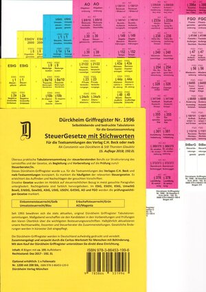 Buchcover STEUERGESETZE Dürckheim-Griffregister mit Stichworten Nr. 1996 (2018) 192.EL | Thorsten Glaubitz | EAN 9783864531996 | ISBN 3-86453-199-3 | ISBN 978-3-86453-199-6
