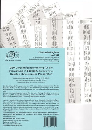 Buchcover DürckheimRegister® VSV SACHSEN, BOORBERG Verlag | Constantin Dürckheim | EAN 9783864532184 | ISBN 3-86453-218-3 | ISBN 978-3-86453-218-4