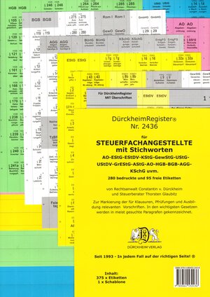 Buchcover DürckheimRegister® STEUERFACHANGESTELLTE MIT STICHWORTEN | Thorsten Glaubitz | EAN 9783864532436 | ISBN 3-86453-243-4 | ISBN 978-3-86453-243-6