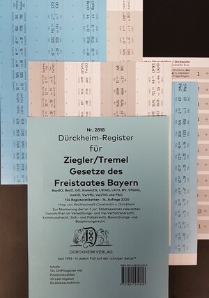 Buchcover DürckheimRegister® ZIEGLER TREMEL Gesetze Freistaat Bayern 2020  | EAN 9783864532818 | ISBN 3-86453-281-7 | ISBN 978-3-86453-281-8