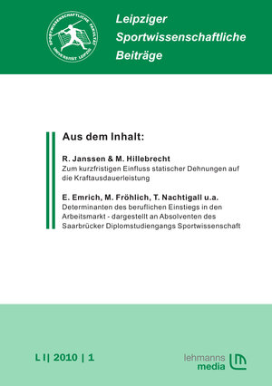Buchcover Leipziger Sportwissenschaftliche Beiträge  | EAN 9783865418296 | ISBN 3-86541-829-5 | ISBN 978-3-86541-829-6