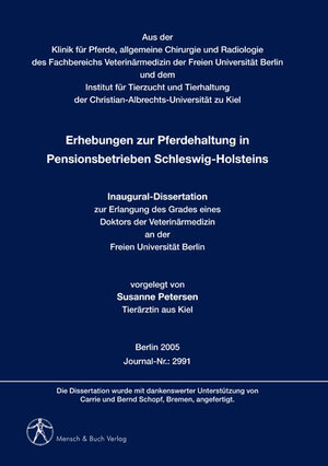 Buchcover Erhebungen zur Pferdehaltung in Pensionsbetrieben Schleswig-Holsteins | Susanne Petersen | EAN 9783866641426 | ISBN 3-86664-142-7 | ISBN 978-3-86664-142-6
