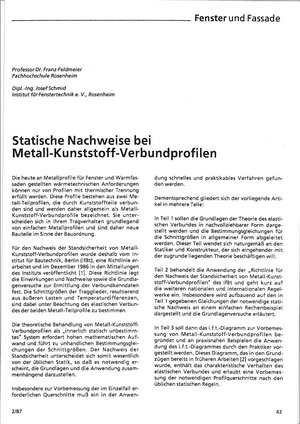 Buchcover Fachartikel: Statische Nachweise bei Metall-Kunststoff-Verbundprofilen | ift Rosenheim GmbH | EAN 9783867910163 | ISBN 3-86791-016-2 | ISBN 978-3-86791-016-3