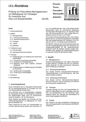 Buchcover ift-Richtlinie - Prüfung von Polyurethan-Montageschaum zur Befestigung von Türzargen für Innentüren aus Holz und Holzwerkstoffen | ift Rosenheim GmbH | EAN 9783867910217 | ISBN 3-86791-021-9 | ISBN 978-3-86791-021-7