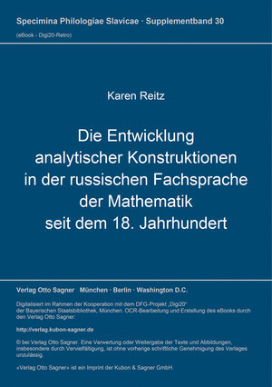 Die Entwicklung analytischer Konstruktionen in der russischen Fachsprache der Mathematik seit dem 18. Jahrhundert