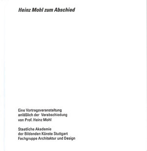 Buchcover Heinz Mohl zum Abschied  | EAN 9783887782184 | ISBN 3-88778-218-6 | ISBN 978-3-88778-218-4