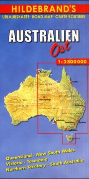 Hildebrand's Urlaubskarten, Australien Ost: Queensland / New South Wales / Victoria / Tasmania / Northern Territory / South Australia. Bundesstaaten- und Zeitzonenkarte