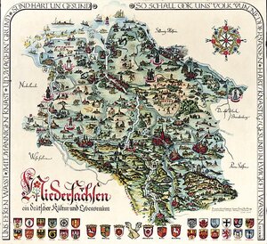 Schmuckkarte Niedersachsen: Ein deutscher Kultur- und Lebensraum 1934-1935. Kunstdruck