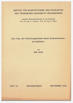 Buchcover Zum Trag- und Verformungsverhalten ebener Stockwerksrahmen aus Stahlbeton | Bela Janko | EAN 9783892880554 | ISBN 3-89288-055-7 | ISBN 978-3-89288-055-4