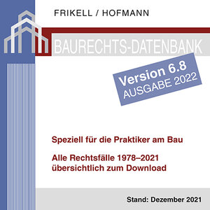 Buchcover Baurechts-Datenbank 1978–2021 zum Download - Version 6.8 | Eckhard Frikell | EAN 9783896505279 | ISBN 3-89650-527-0 | ISBN 978-3-89650-527-9