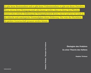 Buchcover Ökologien des Prekären | Stephan Trinkaus | EAN 9783903046351 | ISBN 3-903046-35-3 | ISBN 978-3-903046-35-1