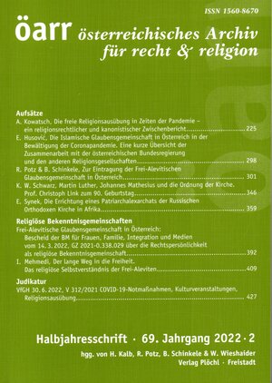 Buchcover Österreichisches Archiv für Recht und Religion  | EAN 9783903093799 | ISBN 3-903093-79-3 | ISBN 978-3-903093-79-9