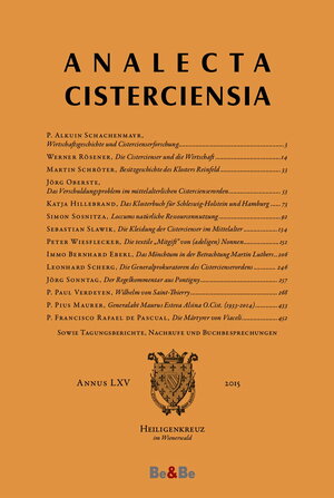 Buchcover Analecta Cisterciensia 65 (2015)  | EAN 9783903118010 | ISBN 3-903118-01-X | ISBN 978-3-903118-01-0
