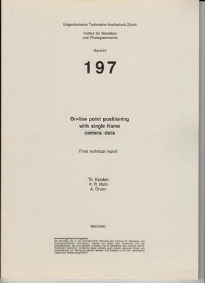 Buchcover On-line point positioning with single frame camera data | Thomas Kersten | EAN 9783906513119 | ISBN 3-906513-11-4 | ISBN 978-3-906513-11-9