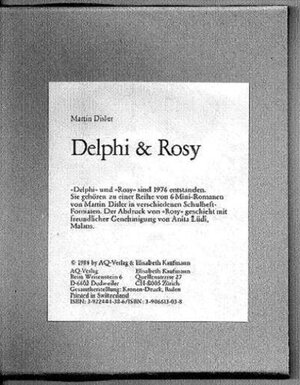Buchcover Delphi /Rosy | Martin Disler | EAN 9783922441380 | ISBN 3-922441-38-6 | ISBN 978-3-922441-38-0