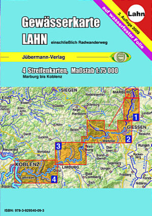 Gewässerkarte Lahn. 1 : 75 000. Einschl. Radwanderweg: 4 Streifenkarten. Marburg bis Koblenz