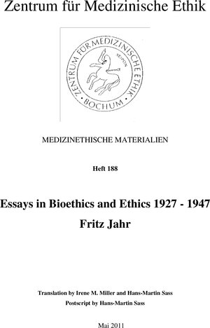Buchcover Essays in Bioethics and Ethics 1927-147 | Hans-Martin Sass | EAN 9783931993689 | ISBN 3-931993-68-X | ISBN 978-3-931993-68-9