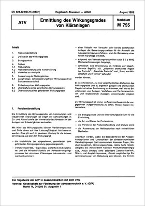 Buchcover Merkblatt ATV-M 755 Ermittlung des Wirkungsgrades von Kläranlagen  | EAN 9783933693679 | ISBN 3-933693-67-5 | ISBN 978-3-933693-67-9