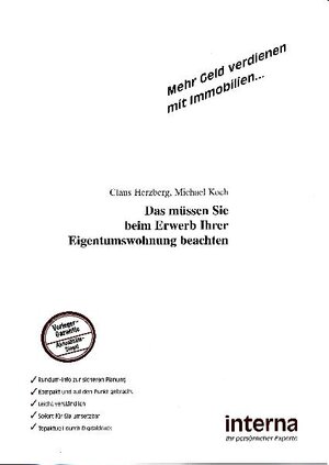 Buchcover Das müssen Sie beim Erwerb Ihrer Eigentumswohnung beachten | Claus Herzberg | EAN 9783934662094 | ISBN 3-934662-09-9 | ISBN 978-3-934662-09-4