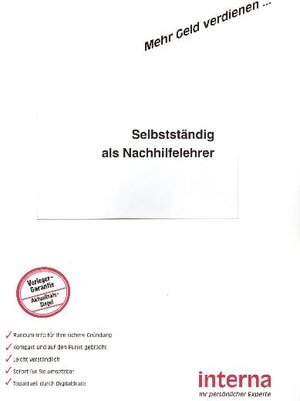 Buchcover Selbstständig als Nachhilfelehrer | EAN 9783934662407 | ISBN 3-934662-40-4 | ISBN 978-3-934662-40-7