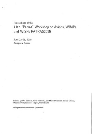 Buchcover Proceedings of the 11th Patras Workshop on Axions, WIMPs and WISPs PATRAS2015  | EAN 9783935702997 | ISBN 3-935702-99-X | ISBN 978-3-935702-99-7