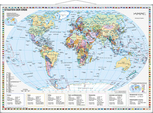 Staaten der Erde: Laminiert, bescreib- und abwischbar, besonders reißfest, Metallleisten mit Aufhängeschnur