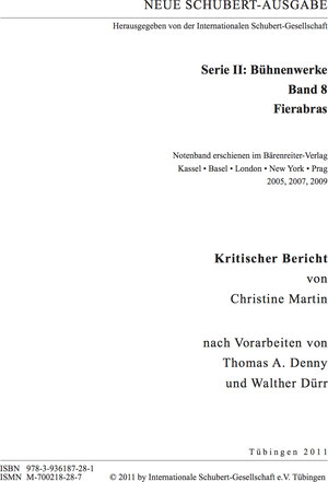 Buchcover Neue Schubert-Ausgabe. Kritische Berichte / Bühnenwerke / Fierabras | Christine Martin | EAN 9783936187281 | ISBN 3-936187-28-2 | ISBN 978-3-936187-28-1